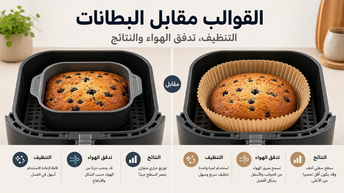 مقارنة بين قوالب القلاية الهوائية والبطانات من حيث التنظيف وتدفق الهواء ونتائج الخبز.