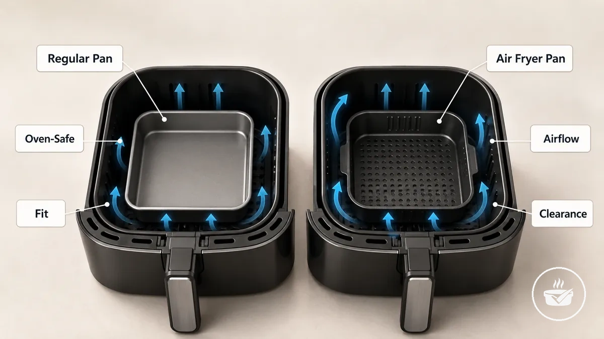Comparison of air fryer bakeware and regular bakeware for fit and airflow