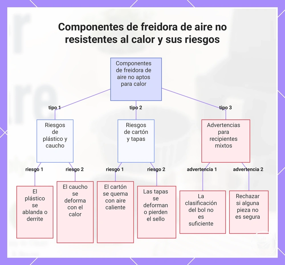 Componentes de freidora de aire no resistentes al calor y sus riesgos