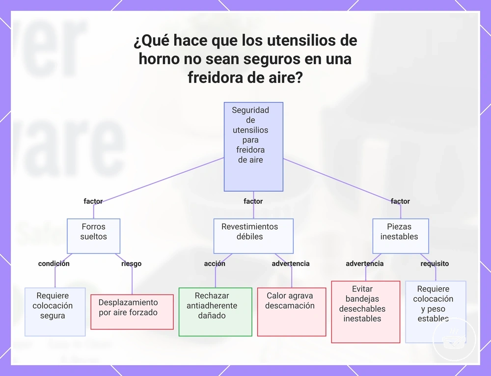 ¿Qué hace que los utensilios de horno no sean seguros en una freidora de aire?