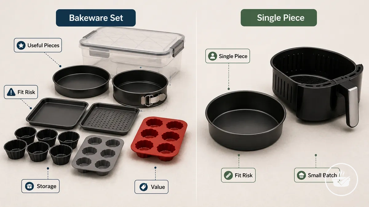 Comparaison entre un ensemble de moules pour air fryer et une pièce de cuisson unique