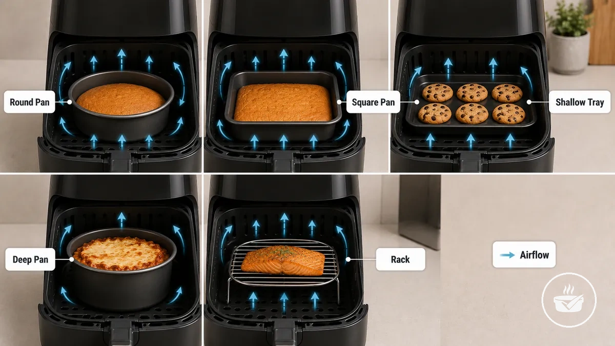 Comparaison de la forme, de la profondeur et de l'exposition à l'air des moules dans un air fryer