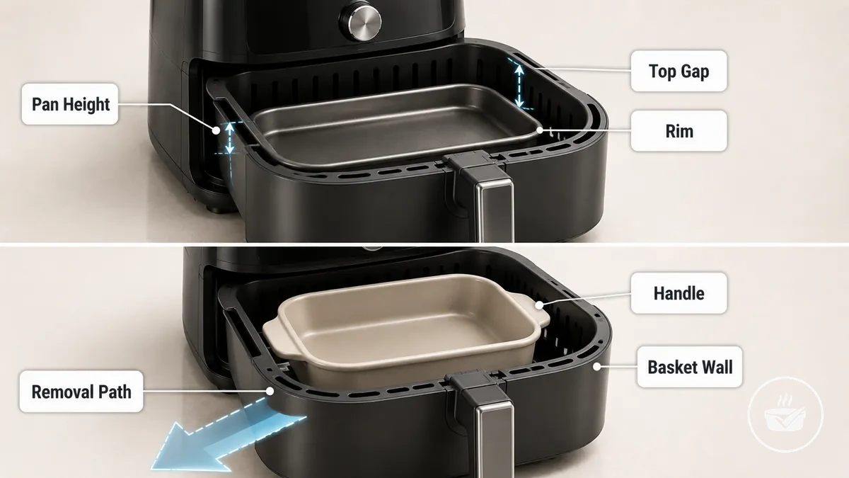 Hauteur du moule et dégagement des poignées dans un panier amovible pour air fryer