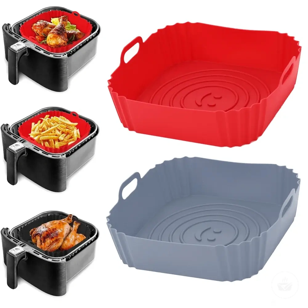 Air fryer sepetini kaplamak ve pişirme için 22 cm silikon tepsi.